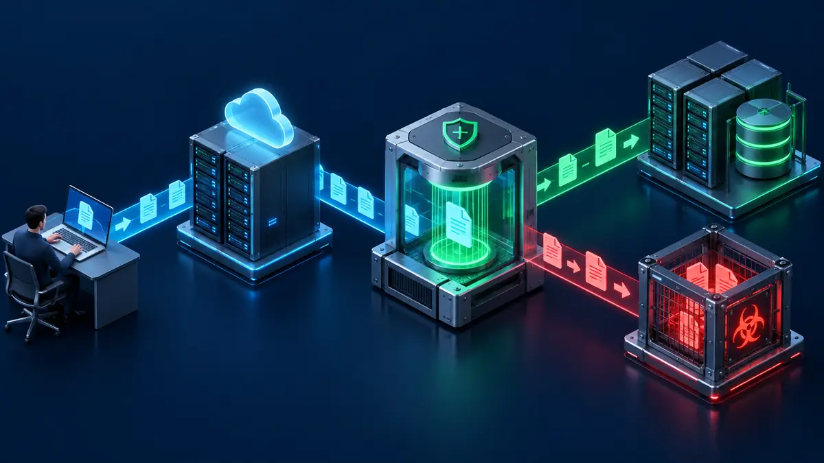 Flux d'un fichier entre le client, Nextcloud, le moteur ClamAV et le stockage