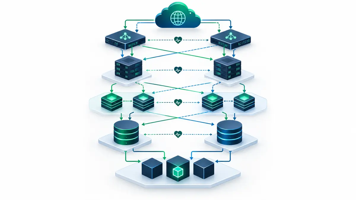 Architecture Nextcloud haute disponibilité avec répartiteurs, nœuds applicatifs, Redis, base répliquée et stockage partagé