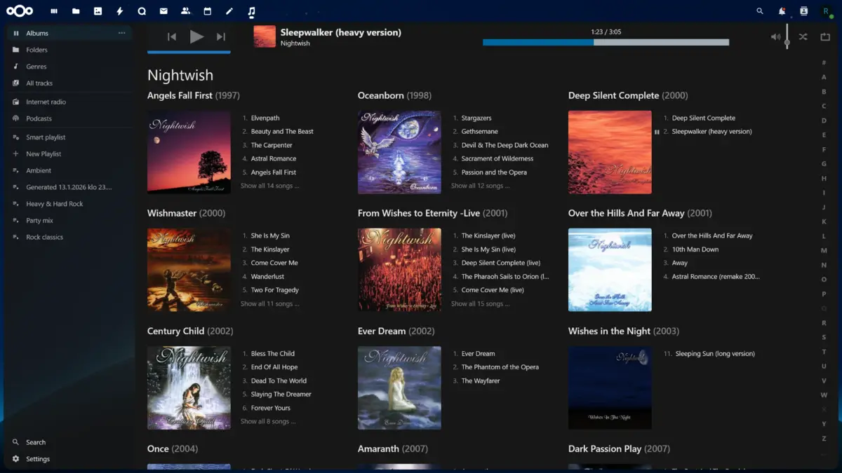 Bibliothèque par albums dans l'interface Nextcloud Music