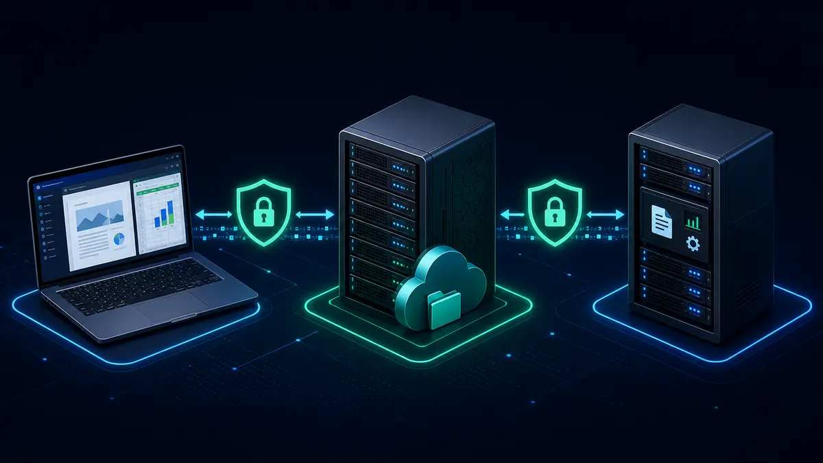 Architecture Nextcloud ONLYOFFICE avec navigateur, stockage cloud privé et serveur de documents reliés en HTTPS