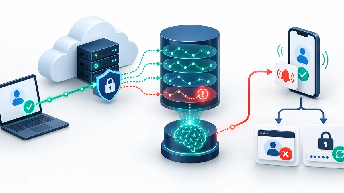 Flux de détection d’une connexion suspecte Nextcloud depuis la connexion réussie jusqu’à la notification et à la réponse de sécurité
