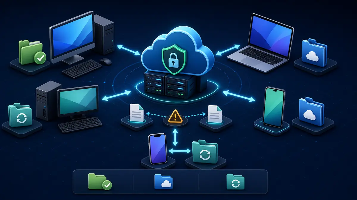 Schéma de la synchronisation Nextcloud entre ordinateurs, mobiles et cloud privé